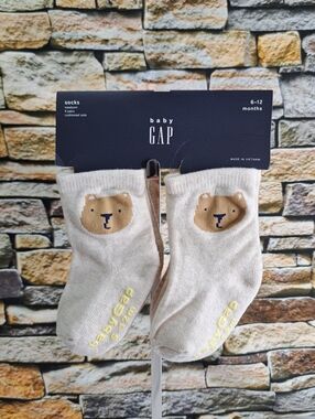 GAP Beige Baby Bear Non-Slip Crew Socks 4 Pair